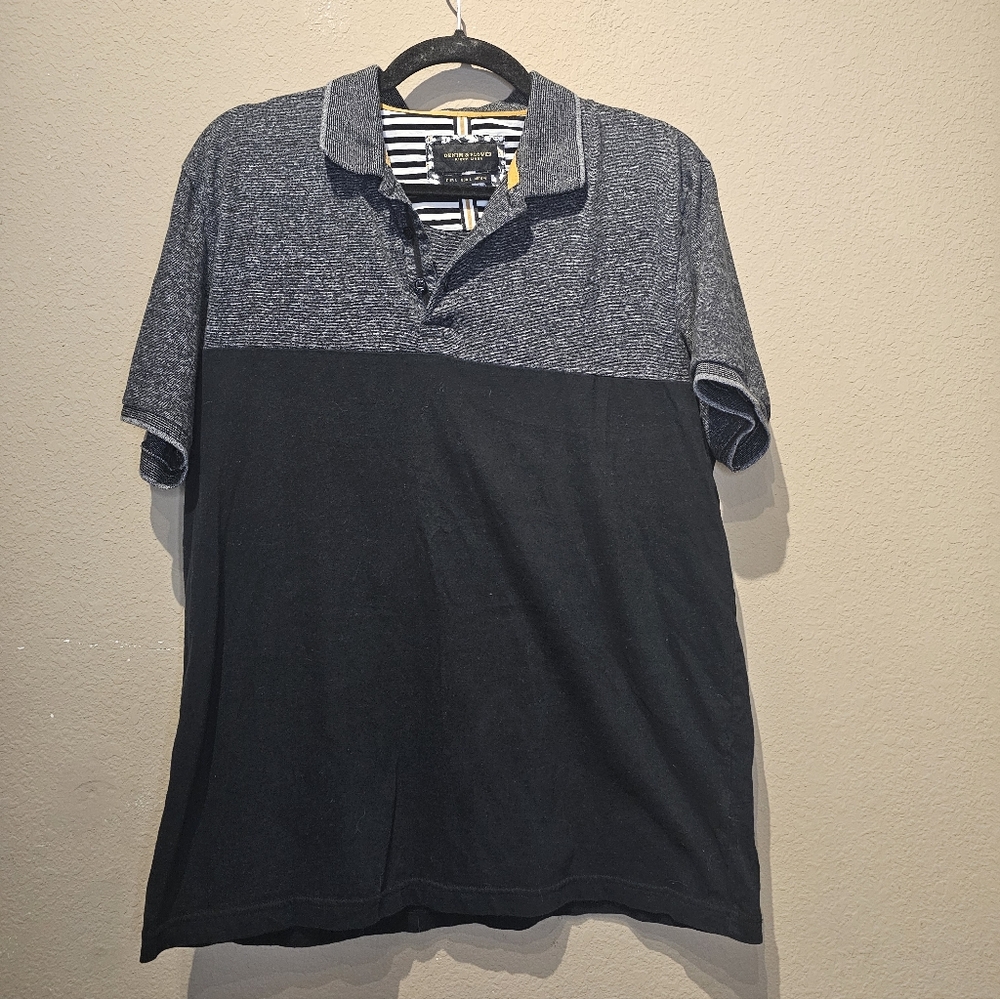 Denim & Flower Black and Gray Polo Shirt Men's Size Large